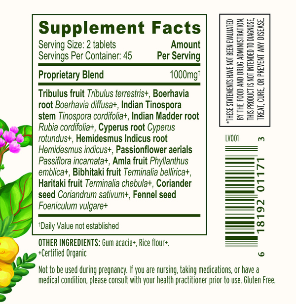 Kidney Formula Organic Supplement Facts Label