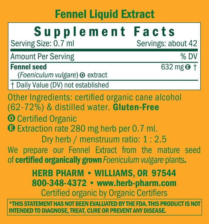 Fennel Foeniculum Vulgare Supplement Facts Label