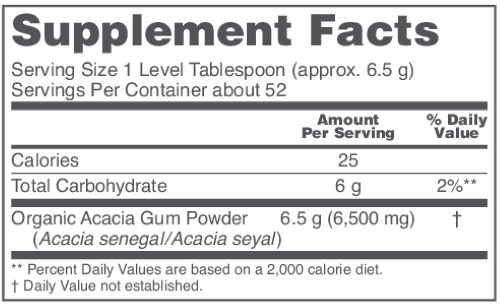 Acacia Fiber Powder Organic Supplement Facts Label