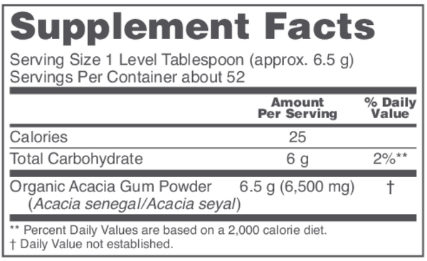 Acacia Fiber Powder Organic Supplement Facts Label