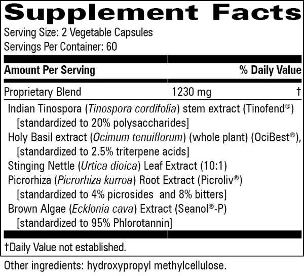 Allergy Modulator Supplement Facts Label