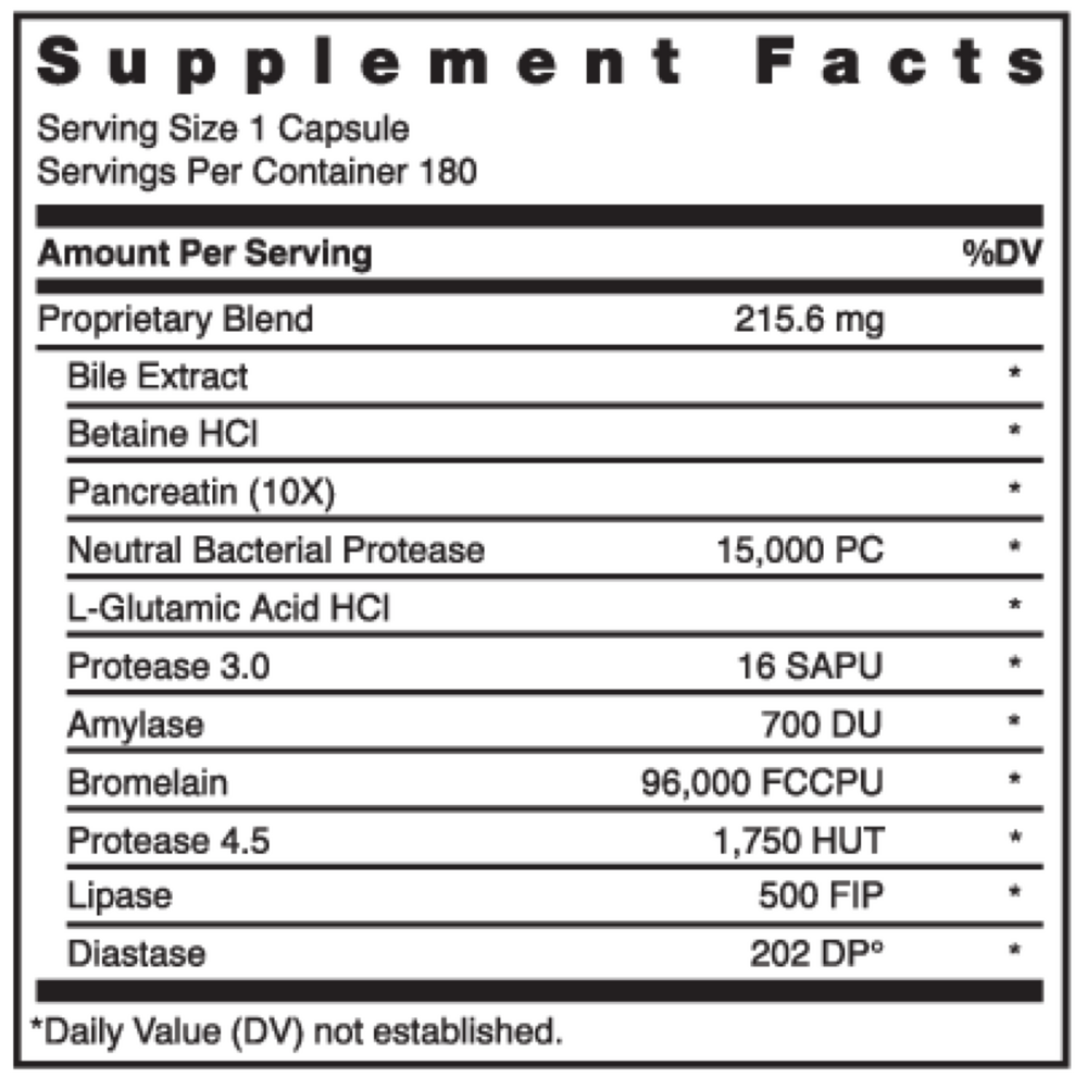 Digestizyme Plus Supplement Facts Label
