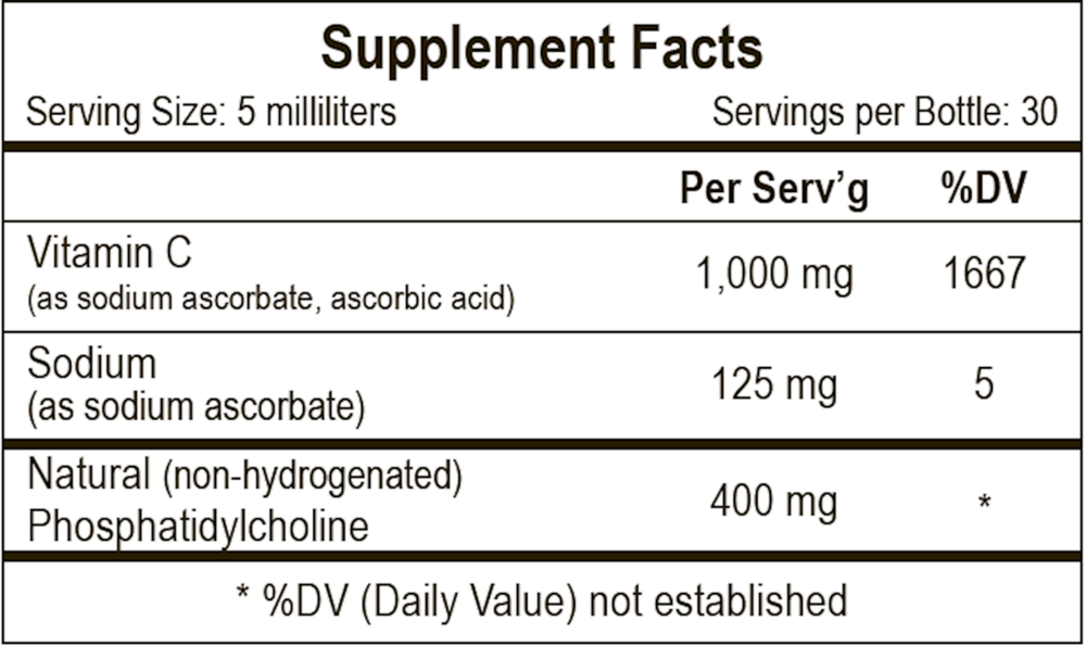 Liposomal Vitamin C Supplement Facts Label