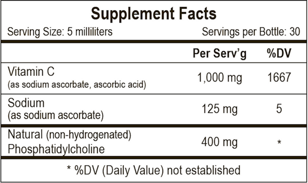 Liposomal Vitamin C Supplement Facts Label