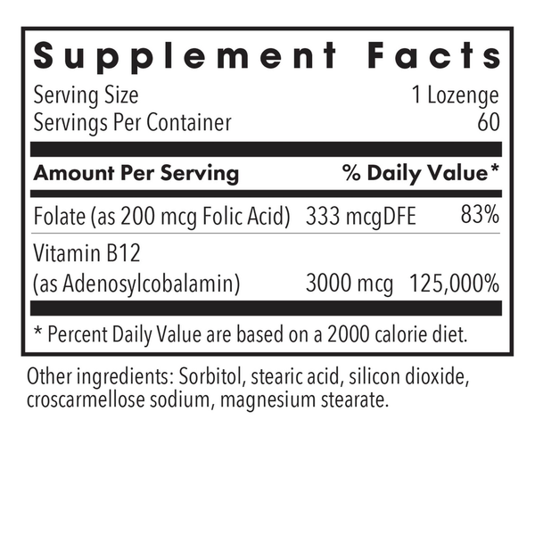 B12 Adenosylcobalamin Supplement Facts Label