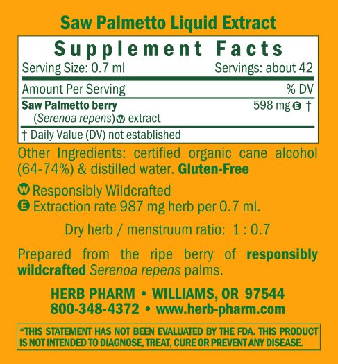 Saw Palmetto/Serenoa repens Supplement Facts Label