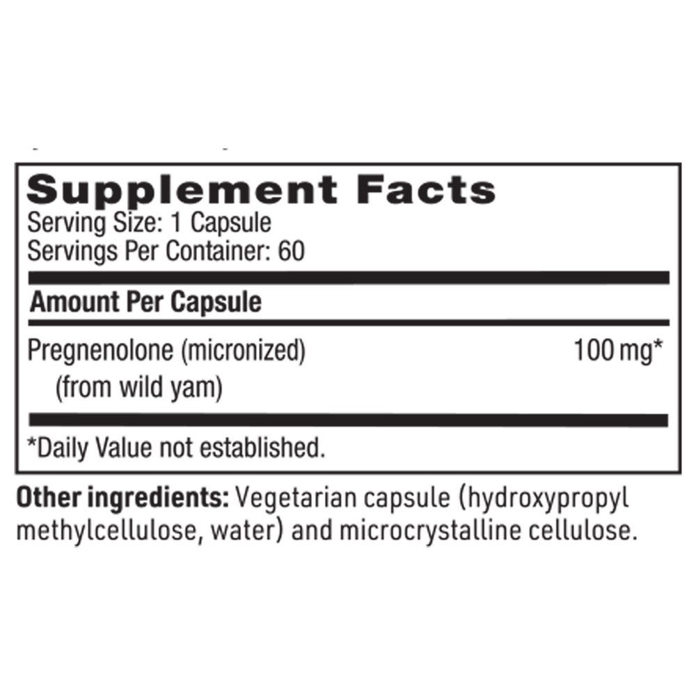 Pregnenolone 100 mg Supplement Facts Label