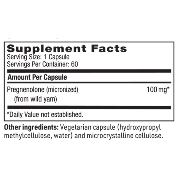 Pregnenolone 100 mg Supplement Facts Label