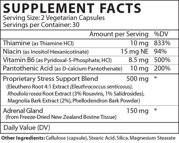 Stress Redux Plus Supplement Facts Label
