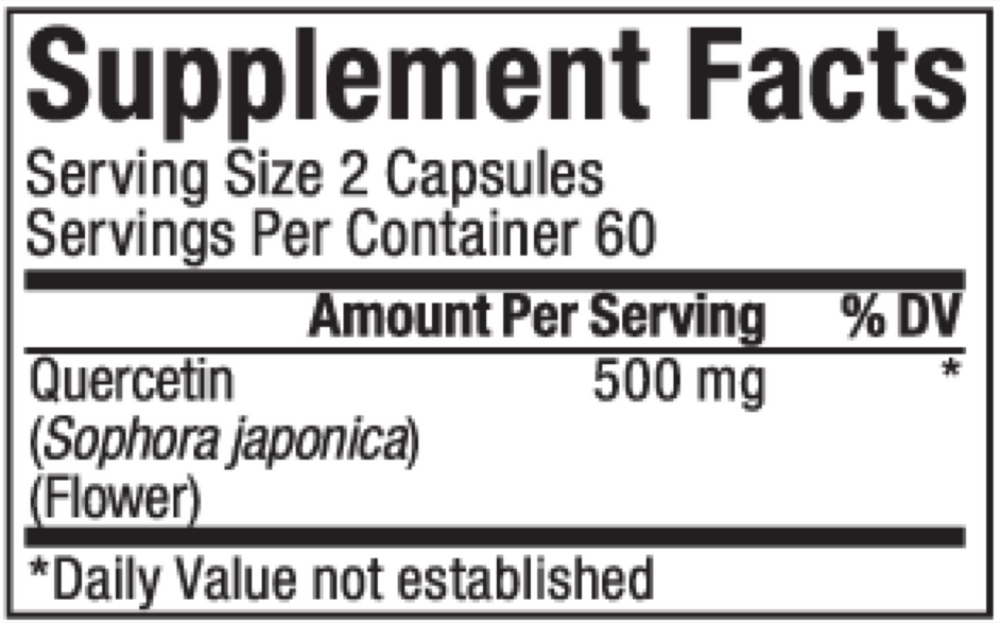 Quercetin Supplement Facts Label