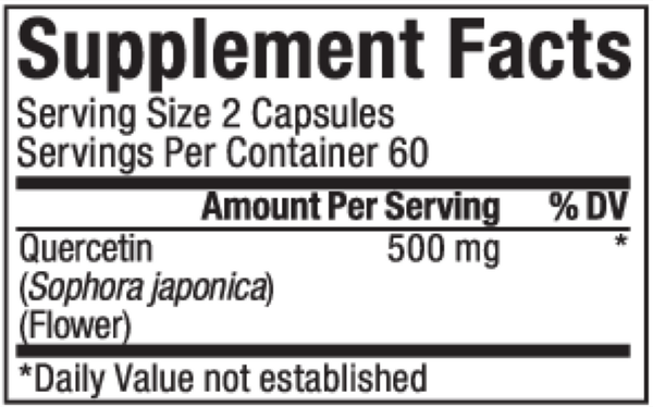 Quercetin Supplement Facts Label