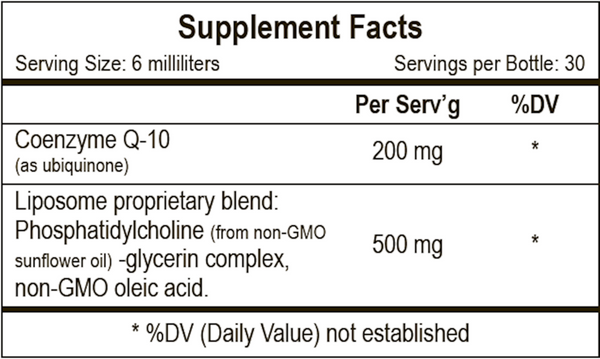 Liposomal CoQ10 Supplement Facts Label