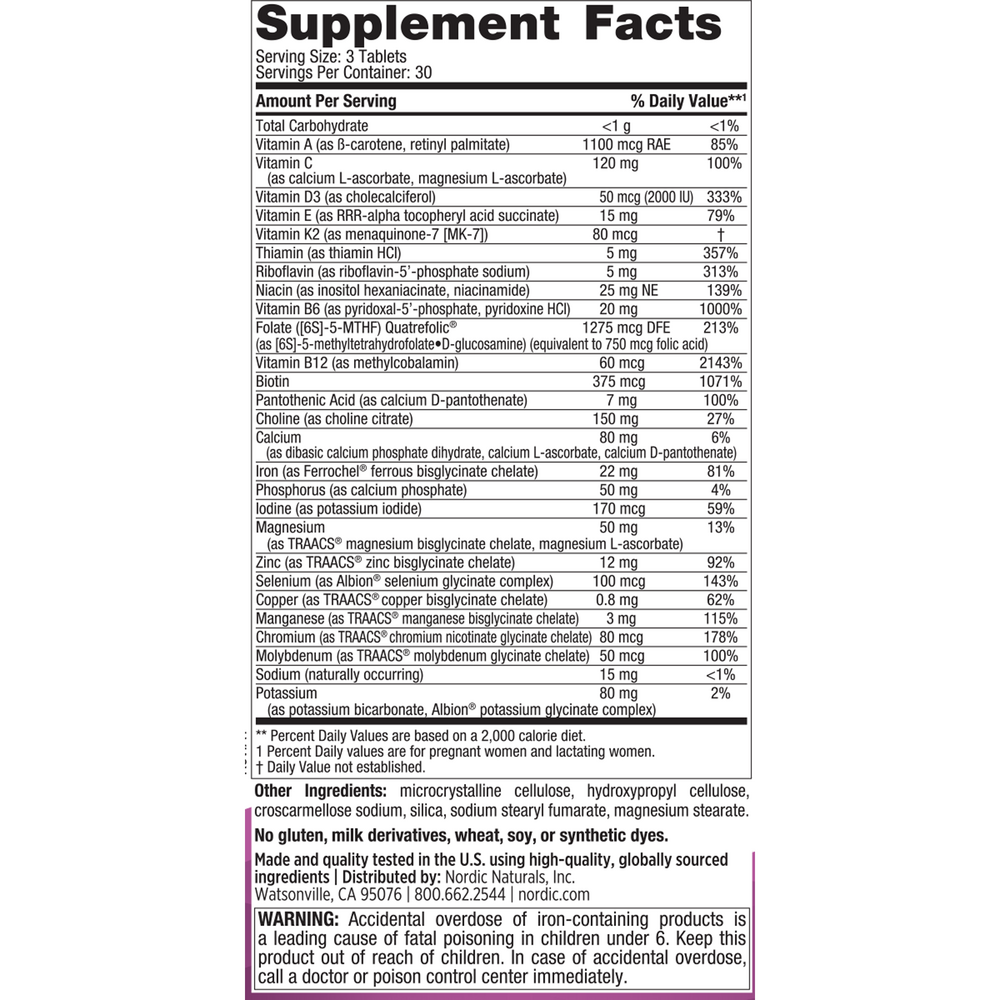 Prenatal Multivitamin Minis Supplement Facts Label