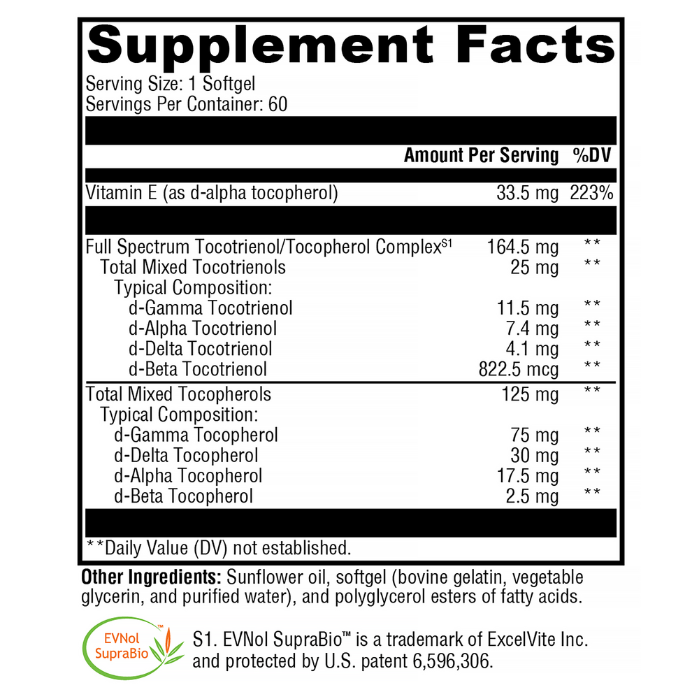 Xcellent E™ Supplement Facts Label