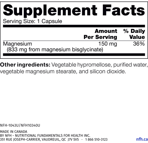 Magnesium SAP Supplement Facts Label