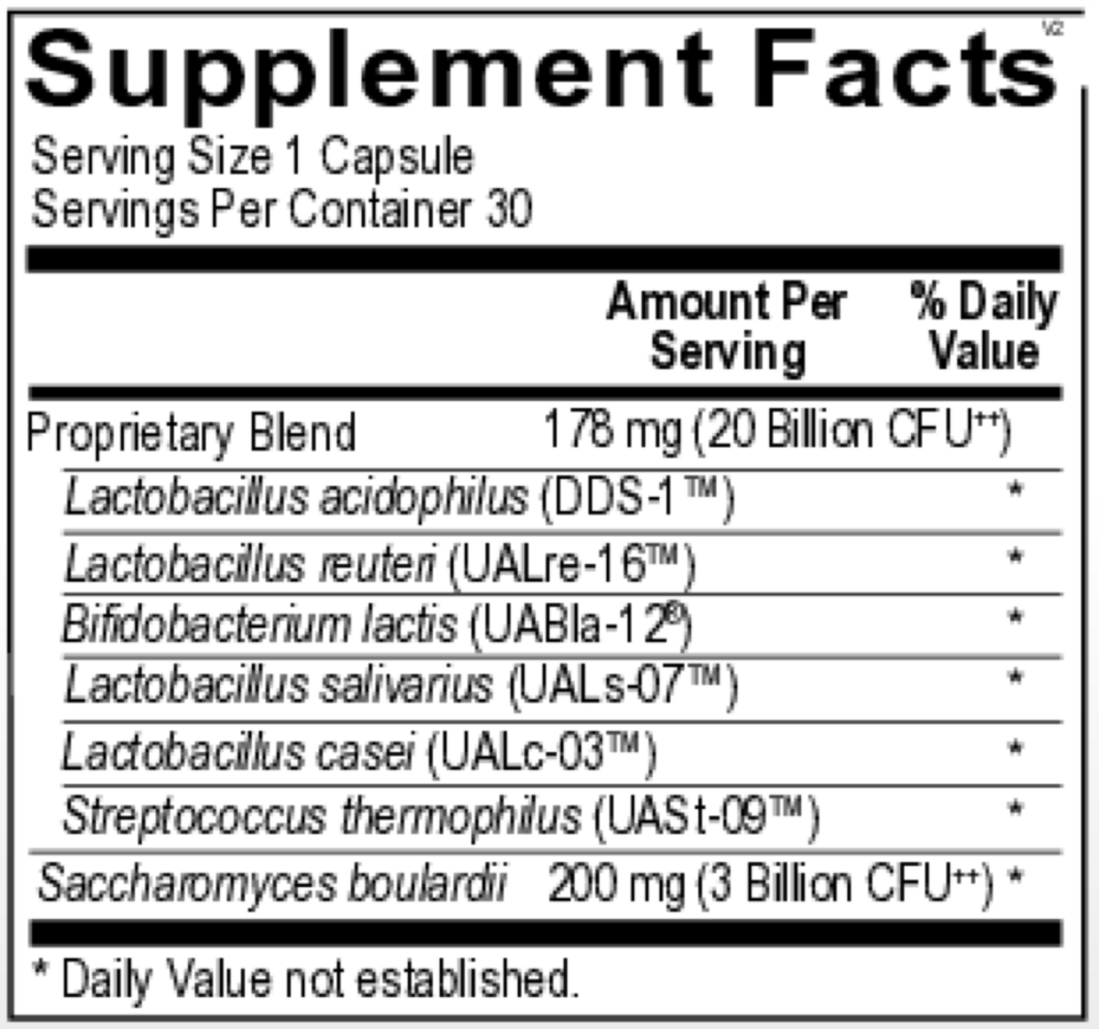 Ortho Biotic R Supplement Facts Label
