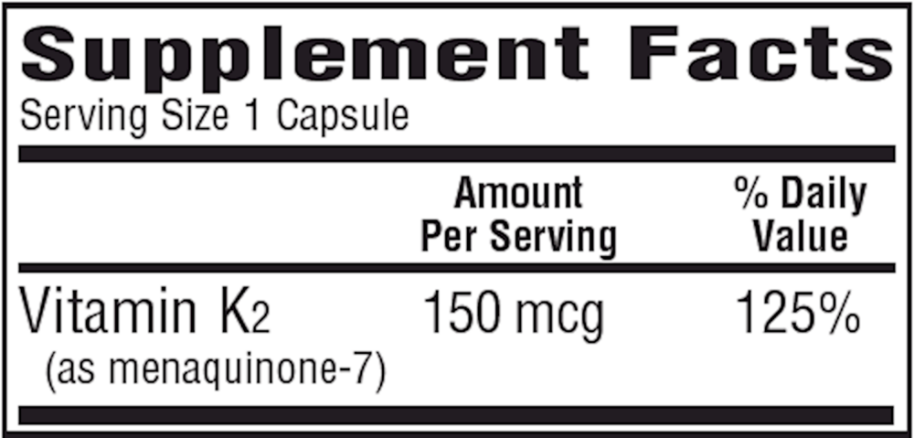 MK-7 (Vitamin K2) 150 mcg Supplement Facts Label