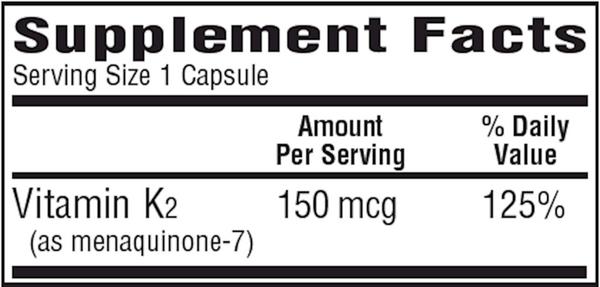 MK-7 (Vitamin K2) 150 mcg Supplement Facts Label