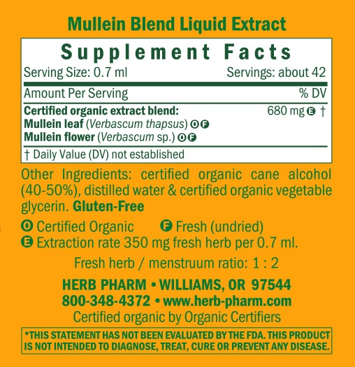 Mullein Blend Supplement Facts Label