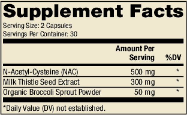 NAC with Milk Thistle Supplement Facts Label