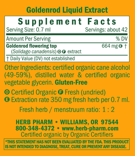 Goldenrod/Solidago canadensis Supplement Facts Label