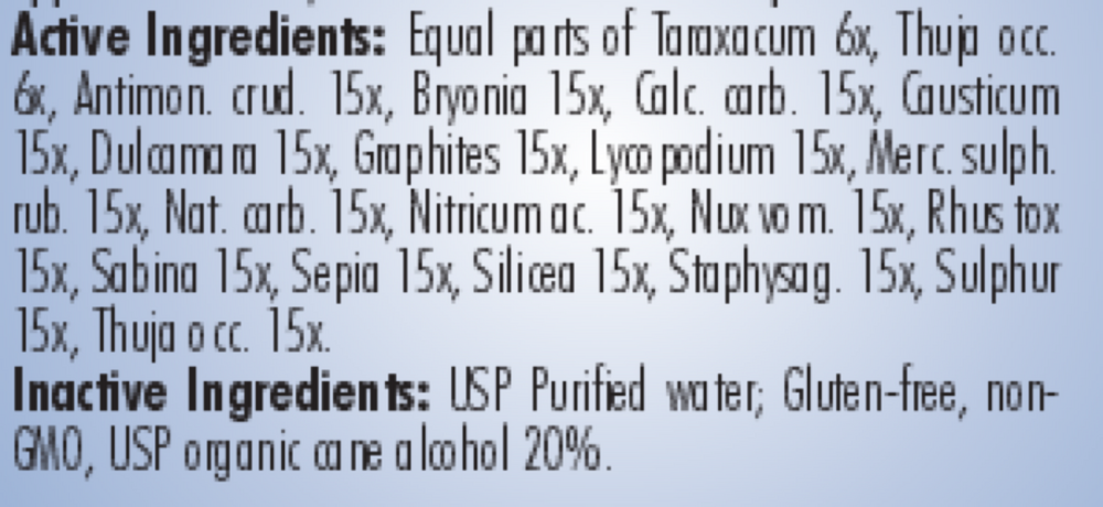 PRO Warts-Moles-Skin Tags Supplement Facts Label