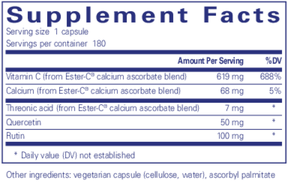 Ester-C & flavonoids 180 Count Supplement Facts Label