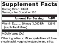 Klean-D 25 mcg (1,000 IU) Supplement Facts Label