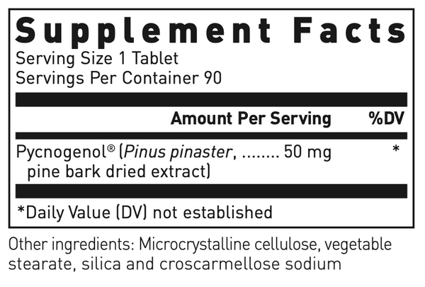 Pycnogenol (50 Mg) 90 Count Supplement Facts Label