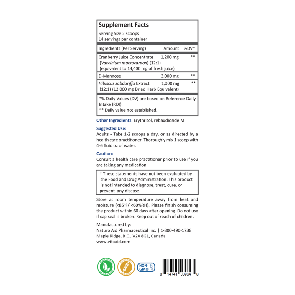 UTI-XP Supplement Facts Label