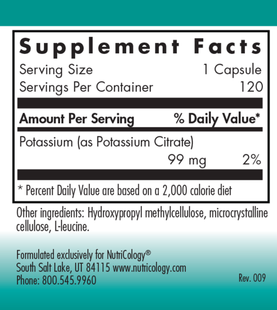 Potassium Citrate 99 mg Supplement Facts Label