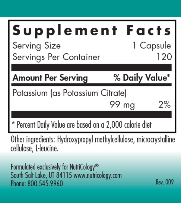 Potassium Citrate 99 mg Supplement Facts Label