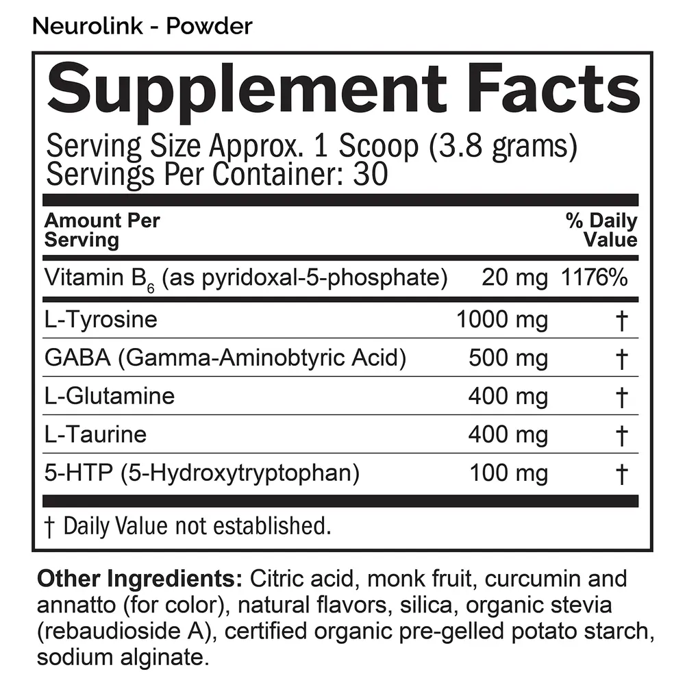 Neurolink Powder Supplement Facts Label