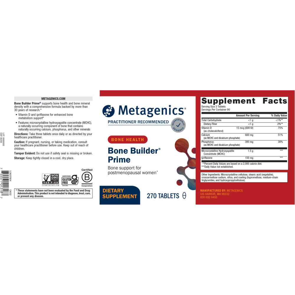 Bone Builder Prime Supplement Facts Label