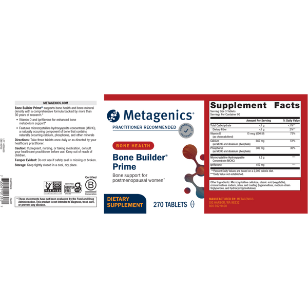 Bone Builder Prime Supplement Facts Label
