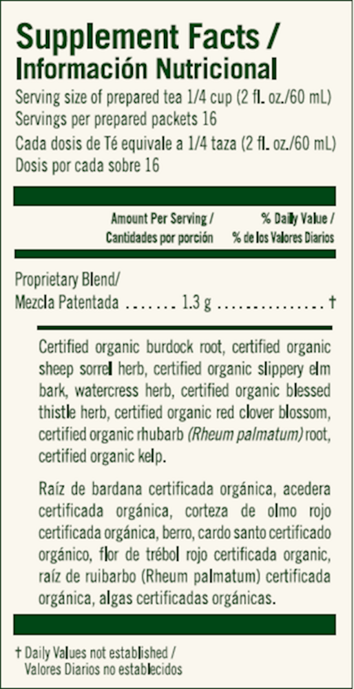 Flor-Essence Dry Tea Blend Supplement Facts Label