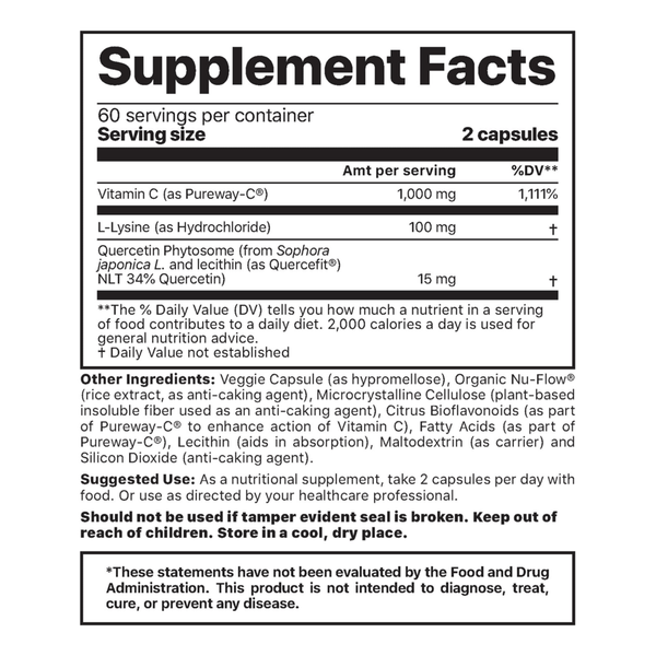 Pureway-C+Lysine Supplement Facts Label