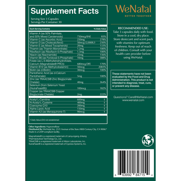 WeNatal for Him Supplement Facts Label