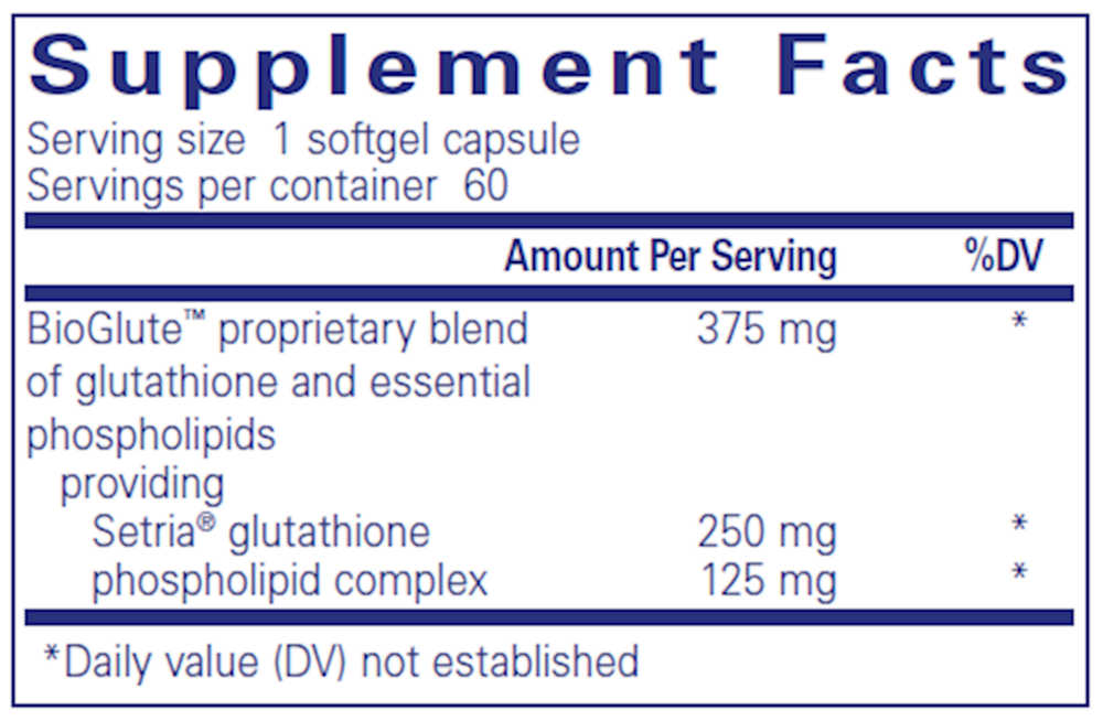 Liposomal Glutathione 60's Supplement Facts Label