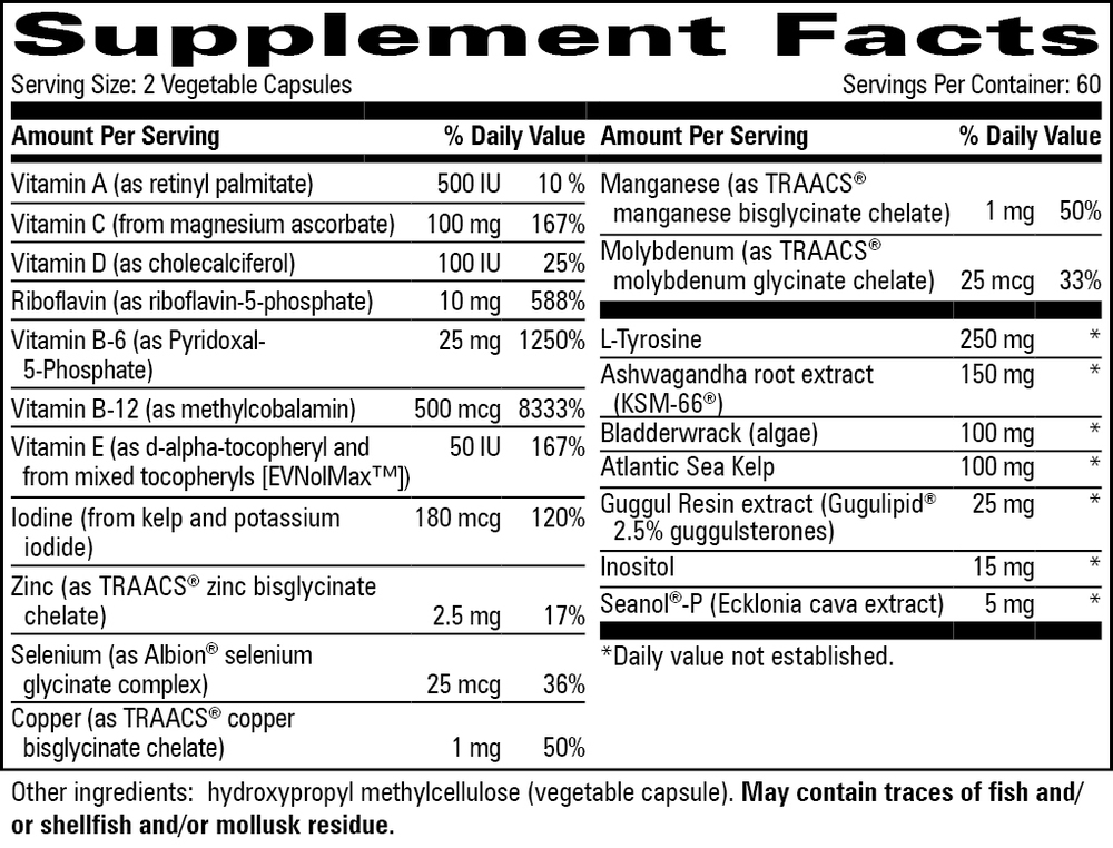 Thyroid Resilience Supplement Facts Label