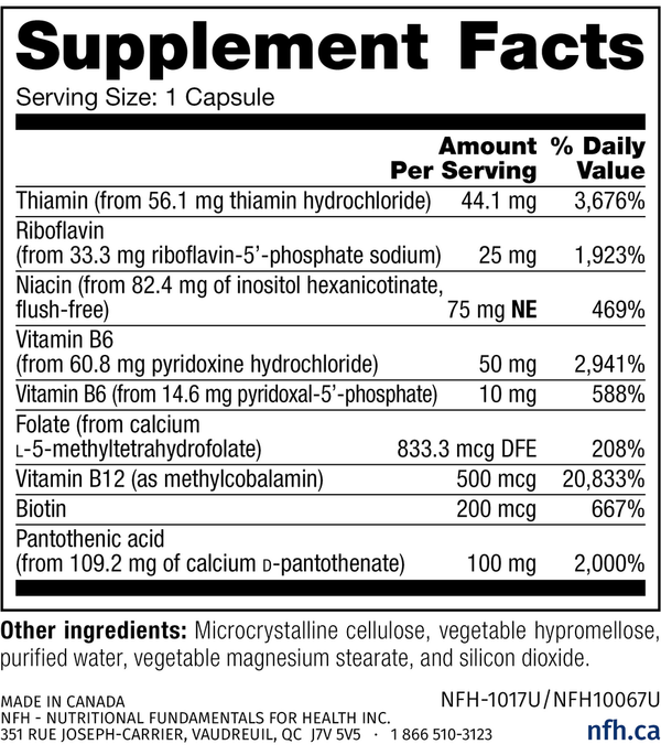 B-Complex SAP Supplement Facts Label