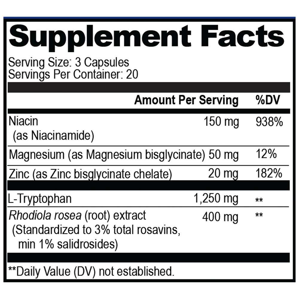 Serotonin Brain Food Supplement Facts Label