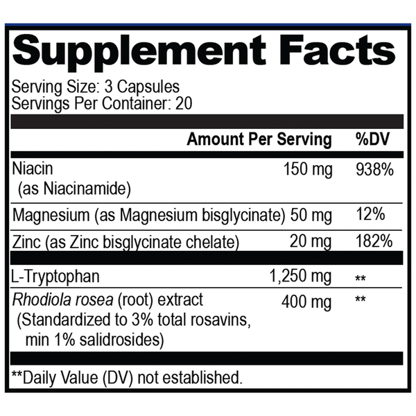 Serotonin Brain Food Supplement Facts Label