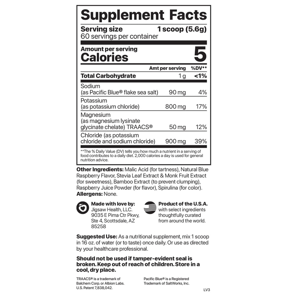 Potassium Cocktail Blue Raspberry (Previously Pickleball Cocktail) Supplement Facts Label