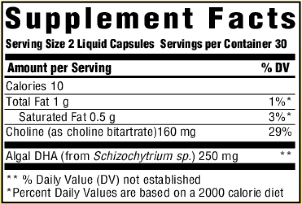 Baby & Me 2 Prenatal DHA & Choline Supplement Facts Label