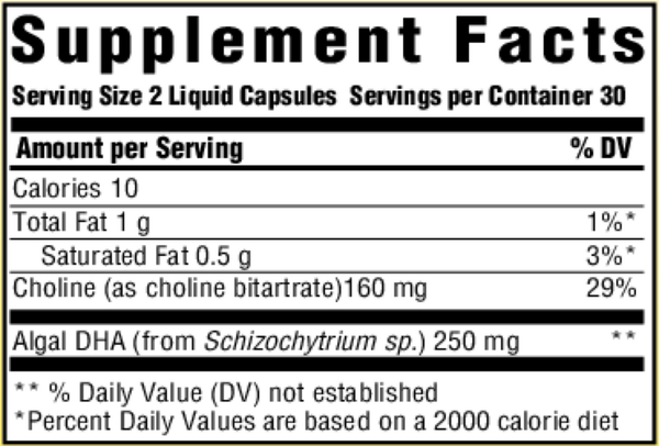 Baby & Me 2 Prenatal DHA & Choline Supplement Facts Label