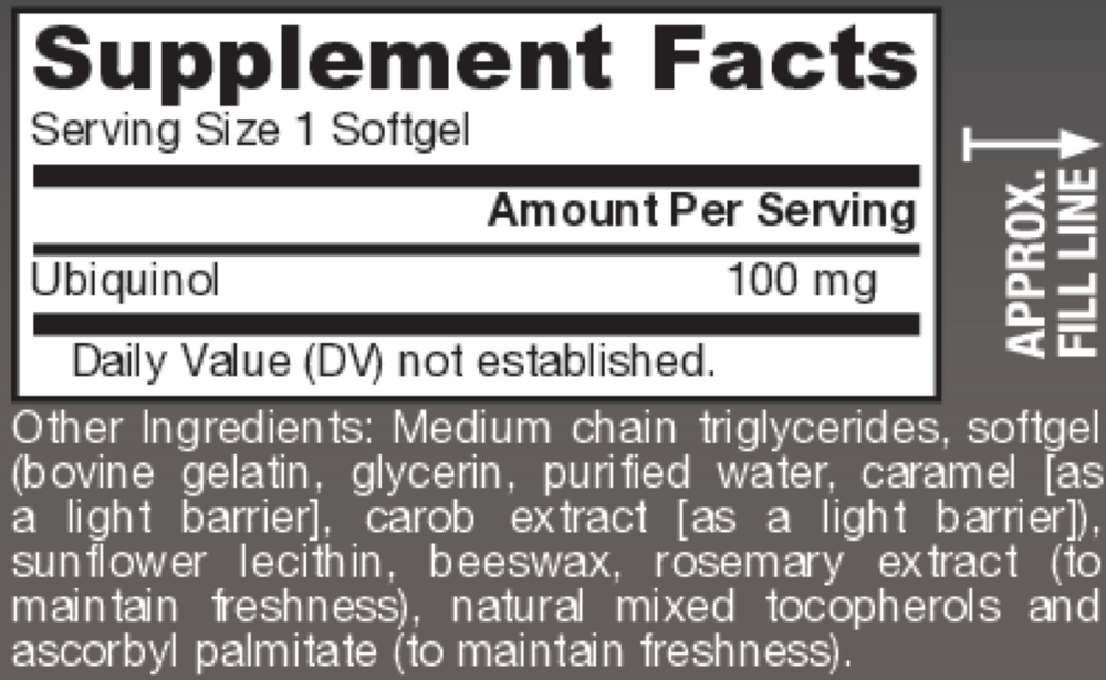 Ubiquinol QH-Absorb 100 mg 60ct Supplement Facts Label