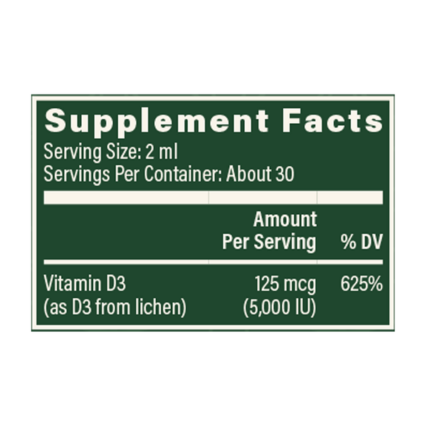 Vitamin D3 125 mcg Supplement Facts Label