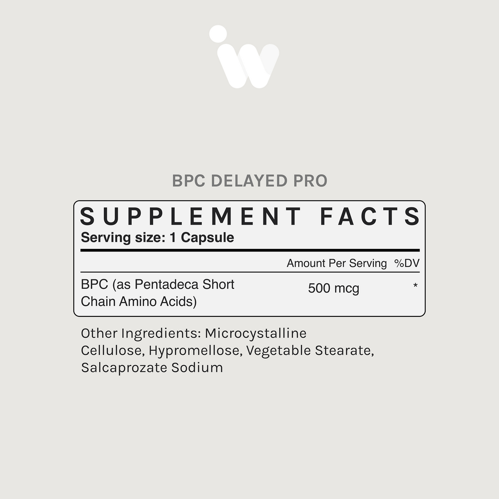 BPC-157 Delayed Pro - 500mcg Supplement Facts Label