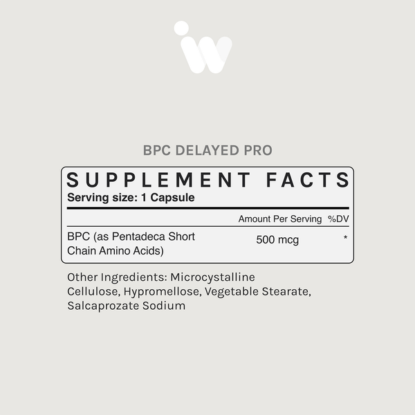 BPC-157 Delayed Pro - 500mcg Supplement Facts Label